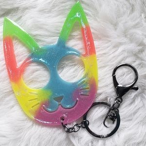 Handmade Rainbow Cat Keychain  - Reacts to UV Light